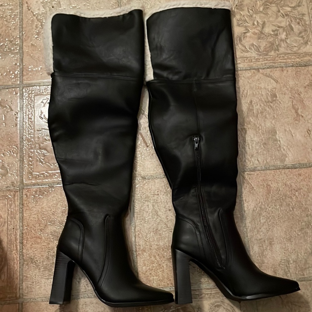 Brand New Shoedazzle Marlowe Black Caviar Tall over the knee boots